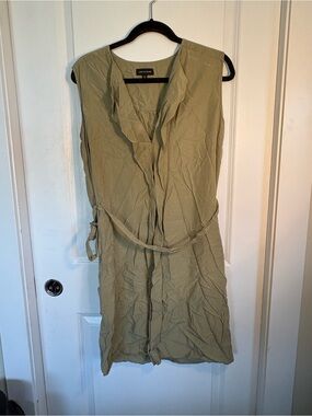 Lord & Taylor Olive Green Tie-Waist Dress